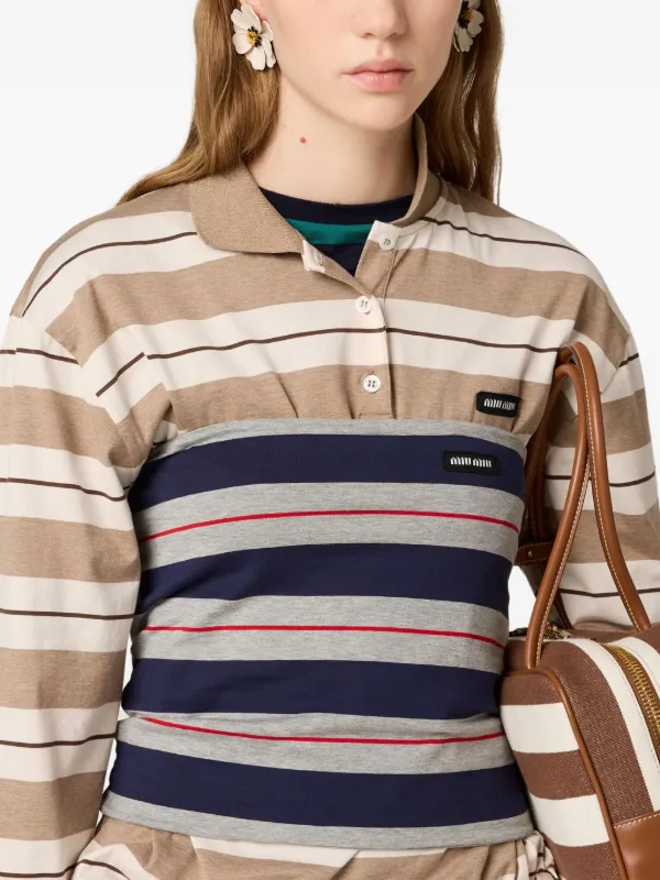 トップス miumiu polo shirt Miu Miu Striped Polo Shirt | Blue | FARFETCH