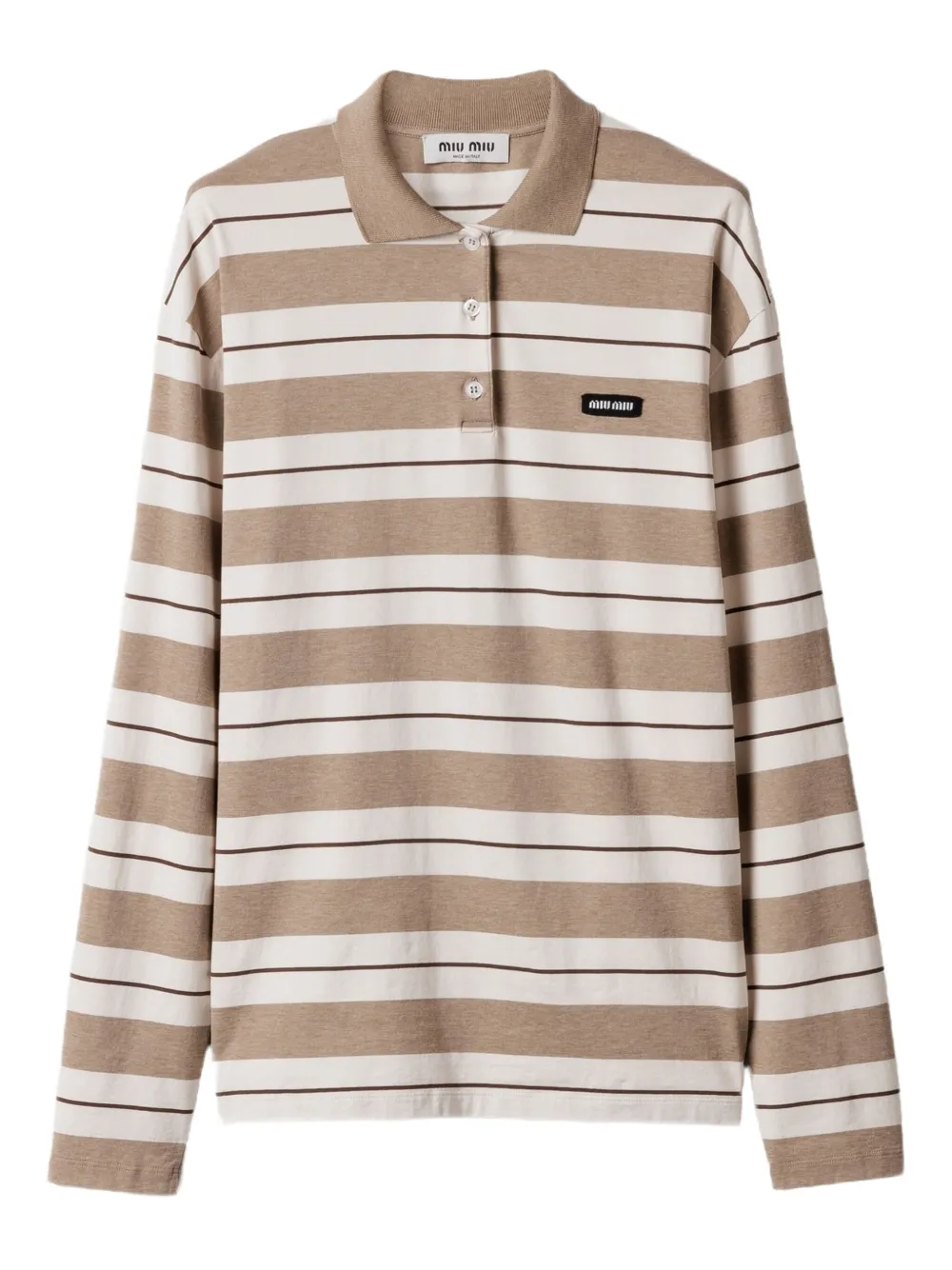 Miu Miu Logo Striped Cotton Jersey Polo Shirt In Multi