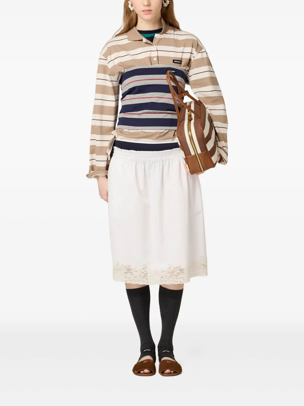 Miu Miu striped polo shirt - Beige