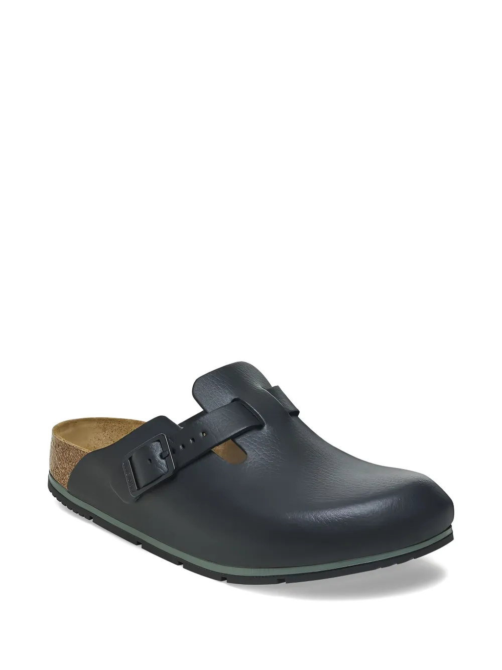 Birkenstock buckle leather slippers - Zwart