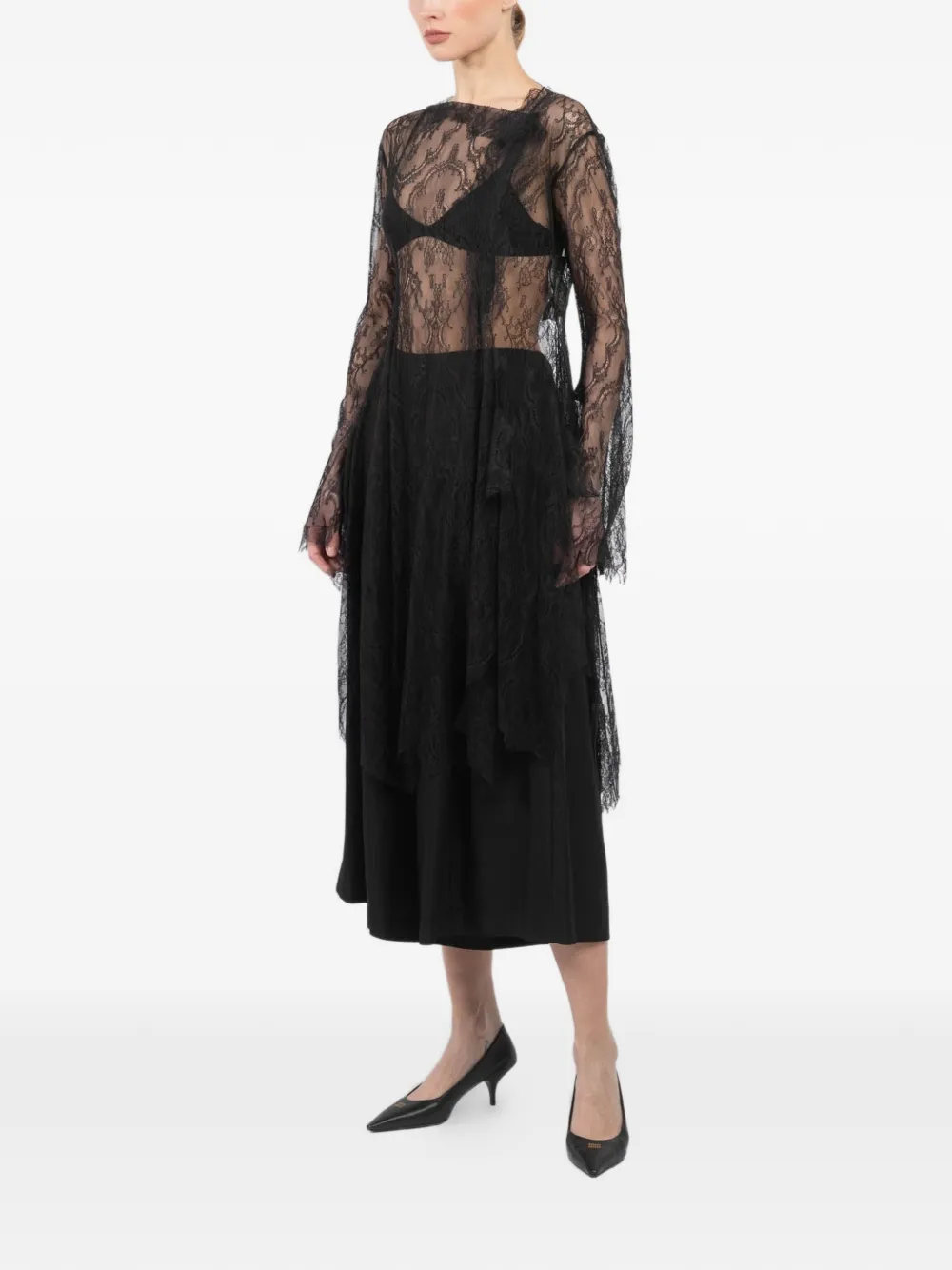 Yohji Yamamoto lace long-sleeve blouse - Zwart