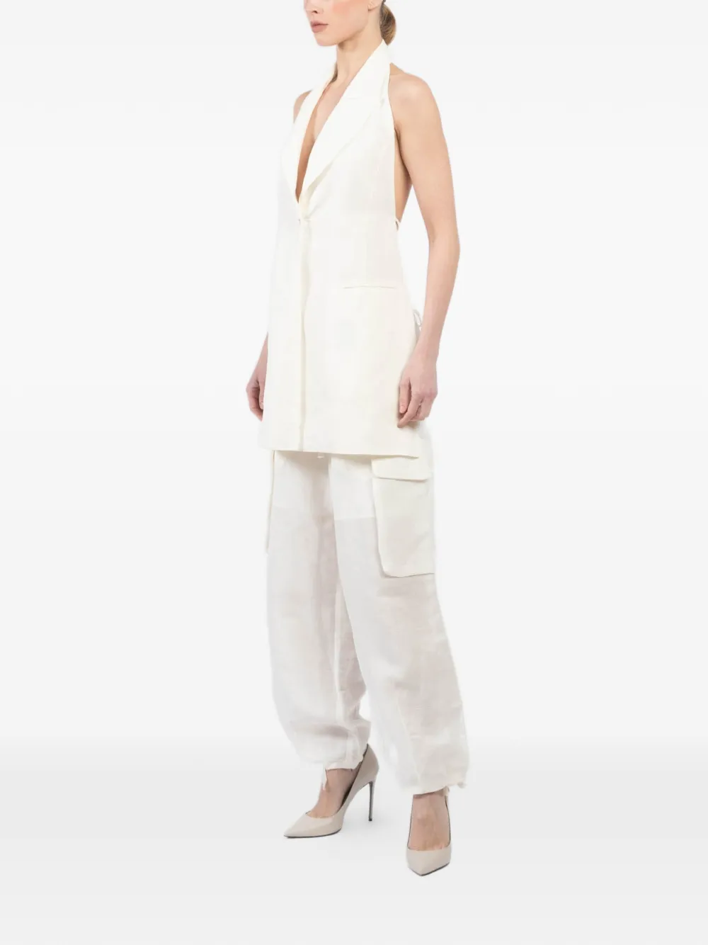  Masnada Halterneck Pocket Gilet - Neutrals 
