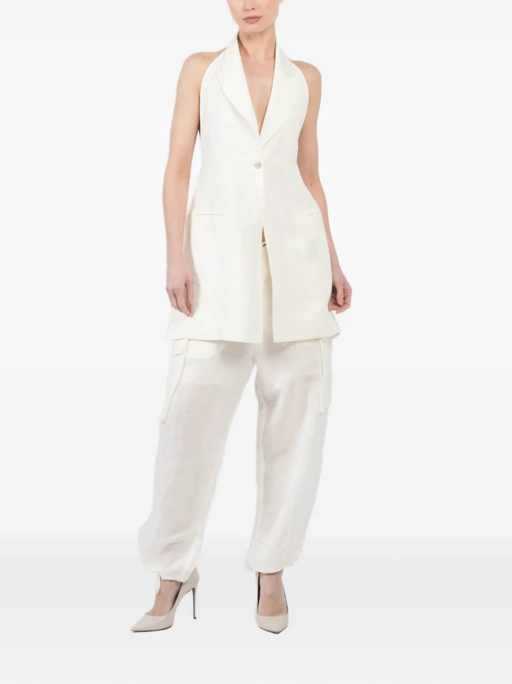 Masnada Halterneck Pocket Gilet - Neutrals 