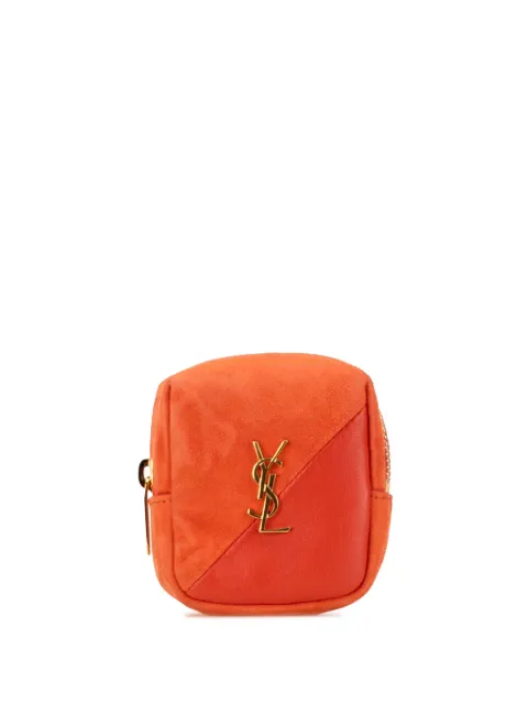 Saint Laurent Pre-Owned 2021 Suede and Calfskin Jamie Cube Charm coin pouch