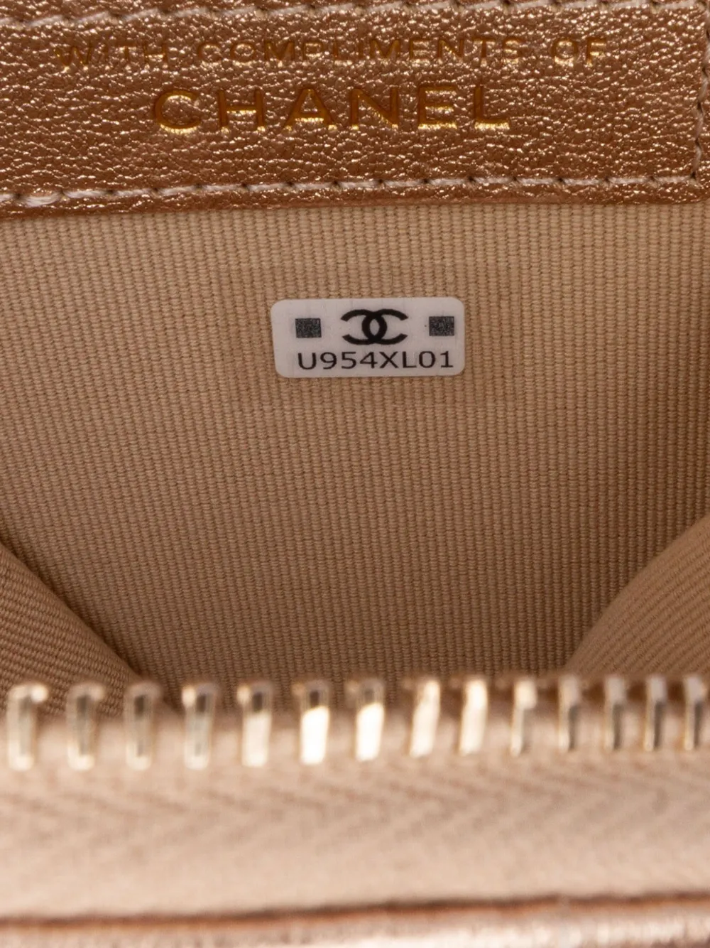 Pre-owned Chanel 2021-2024 Metallic Lambskin Round Purse And Airpods Case Coin Pouch In Gold