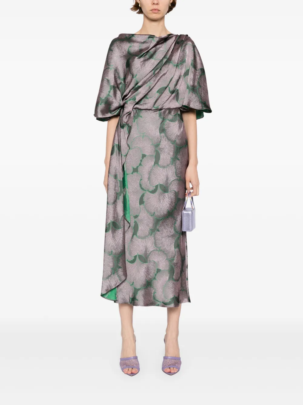 Amsale Gedrapeerde jurk met jacquard - Paars