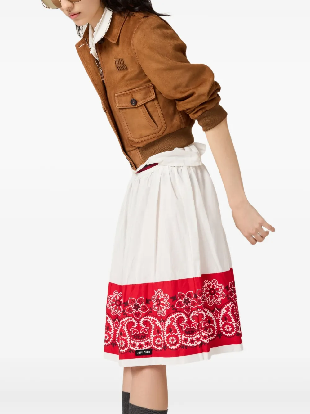 Miu Miu Slubbed Poplin Skirt With Print