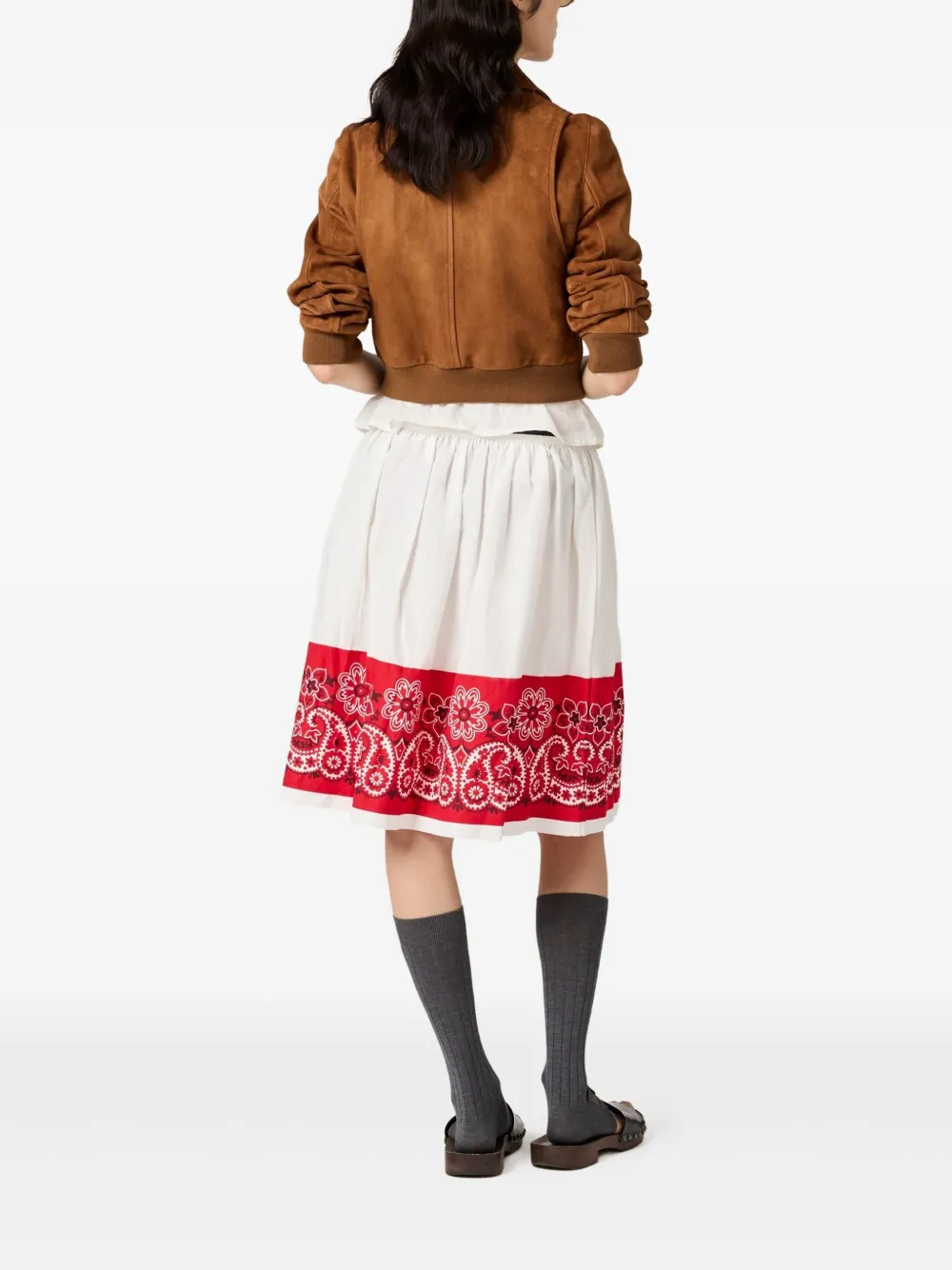 Miu Miu Slubbed Poplin Skirt With Print