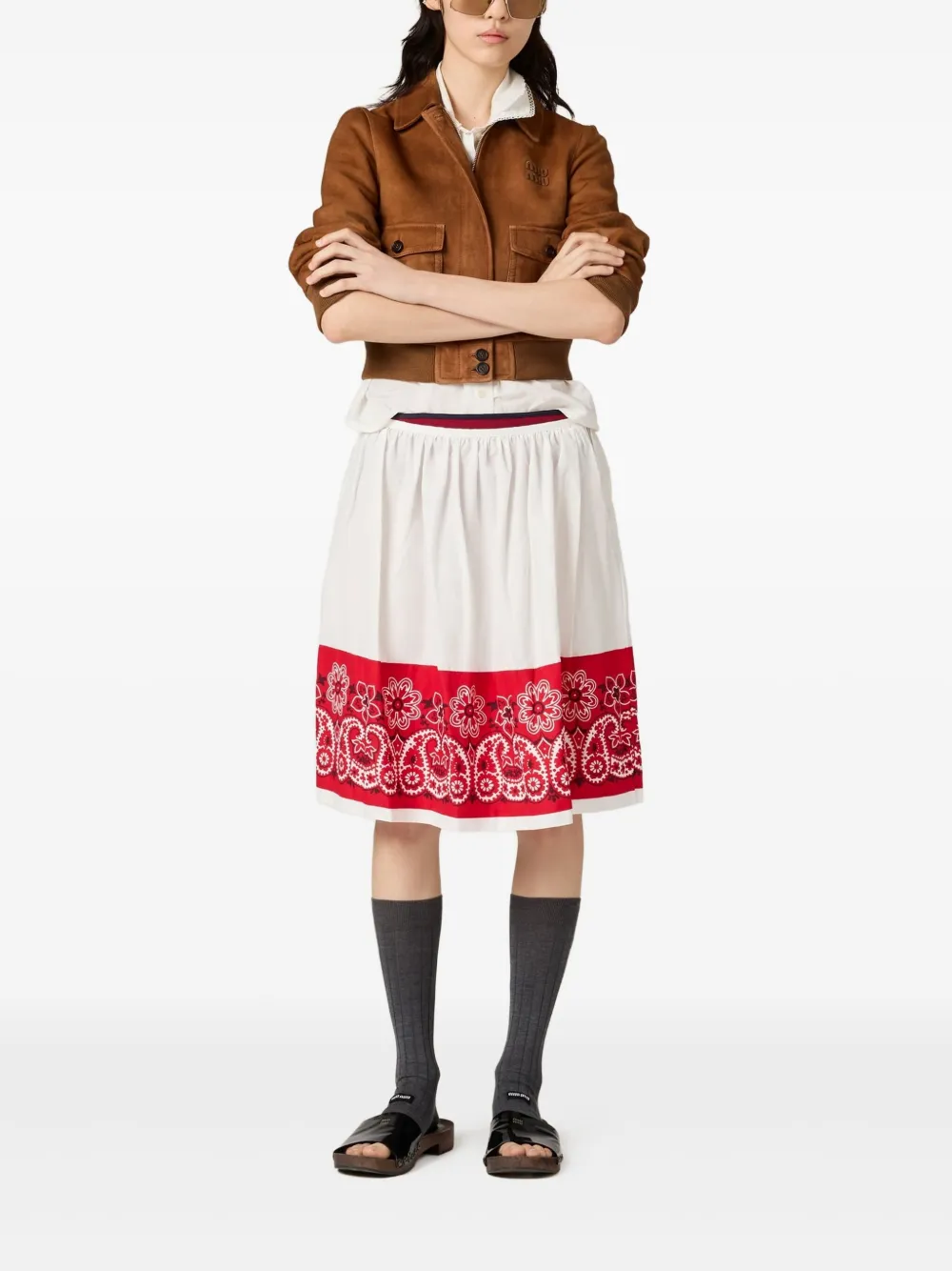 Miu Miu Slubbed Bandana poplin skirt - Wit