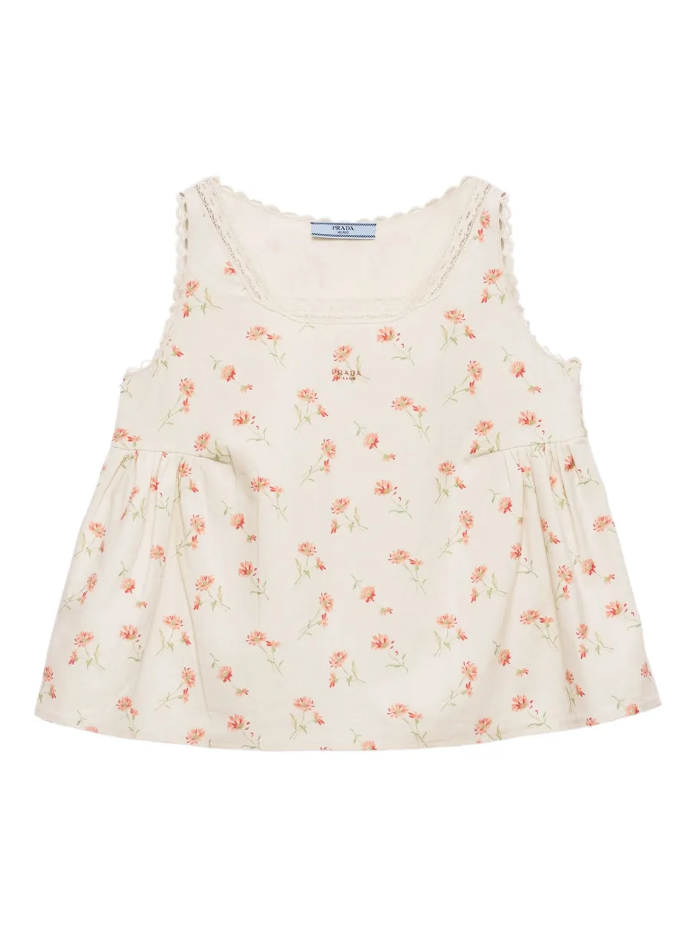 Prada Polotop met geborduurde bloemen Beige