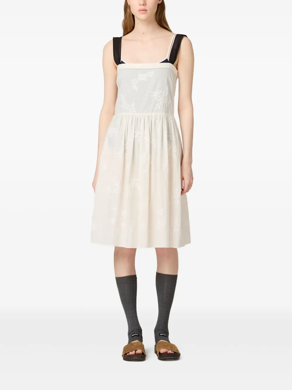 Miu Miu embroidered midi dress - Beige