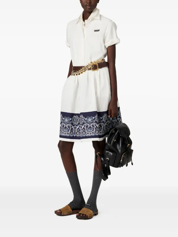 Miu Miu bandana-print Poplin Midi Dress | White | FARFETCH