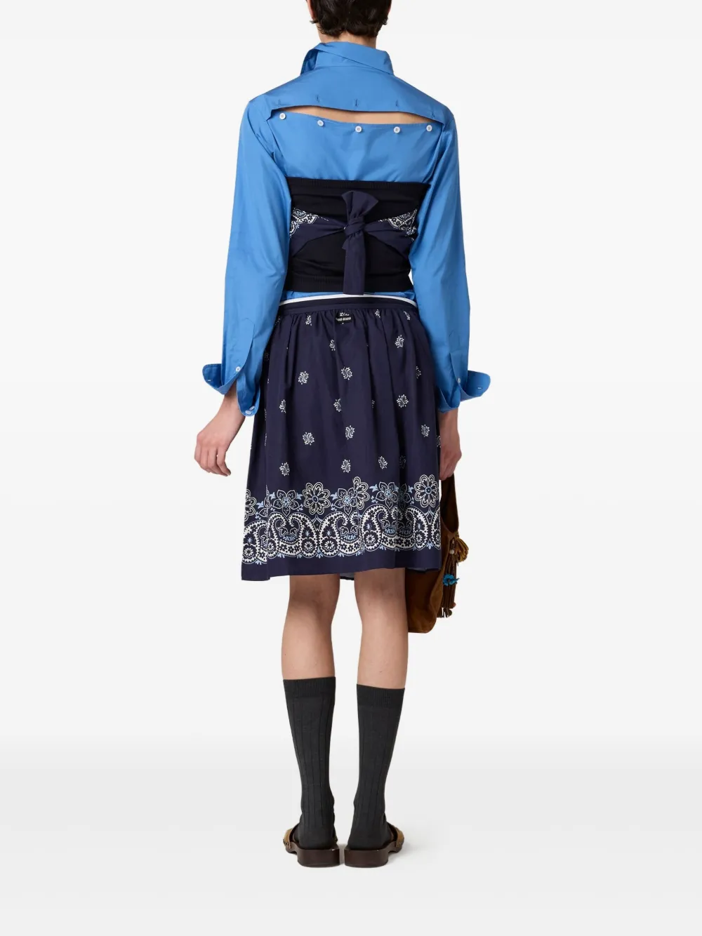 Miu Miu Cornflower Print Slubbed Poplin Skirt