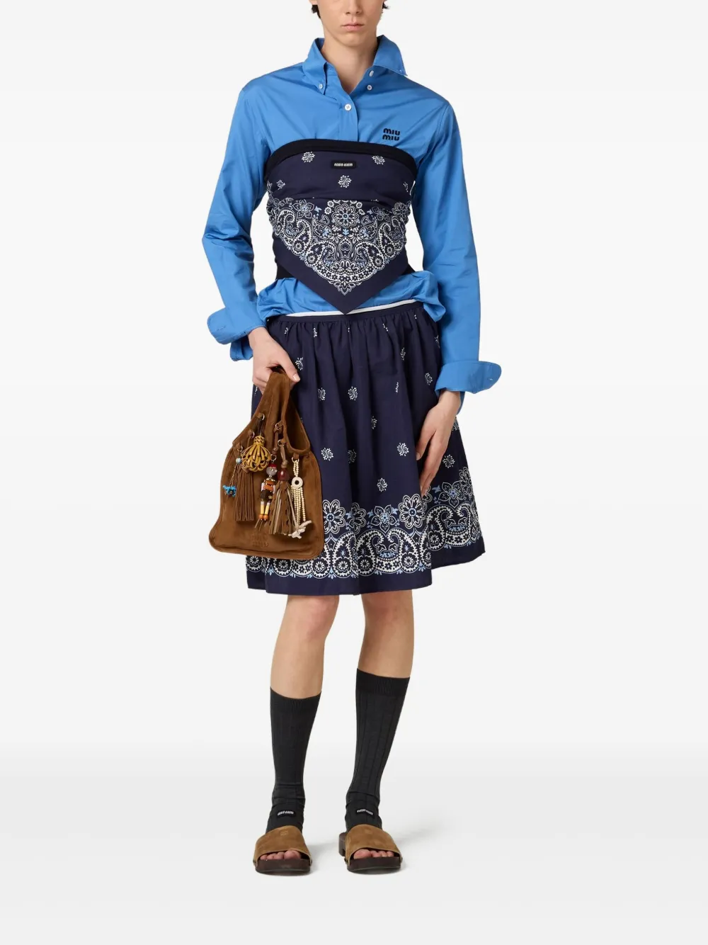 Miu Miu Cornflower slubbed poplin skirt - Blauw