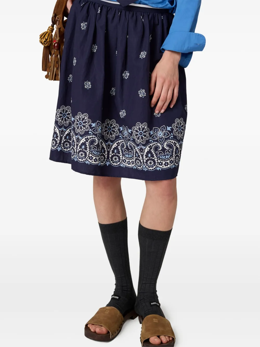 Miu Miu Cornflower Print Slubbed Poplin Skirt