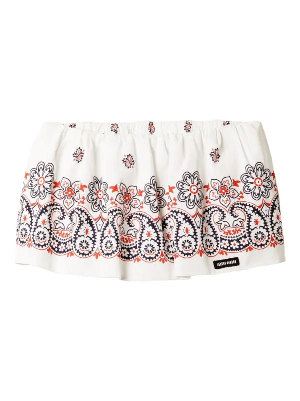 Miu Miu Slubbed Poplin Mini Skirt in White