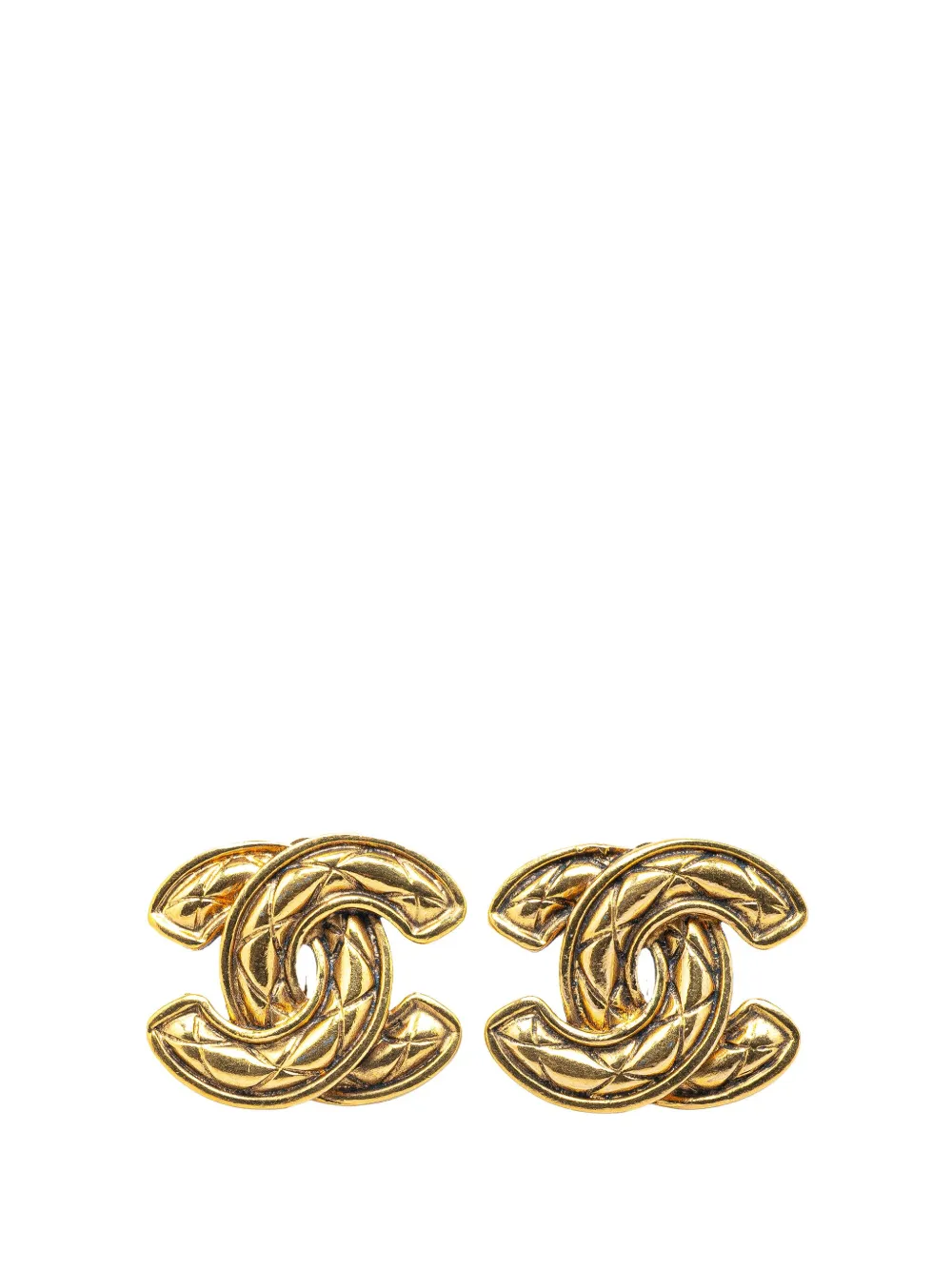 CHANEL Pre-Owned 1970-1980 Gold Plated CC Quilted Clip On Earrings costume earrings | Gold | Image 1