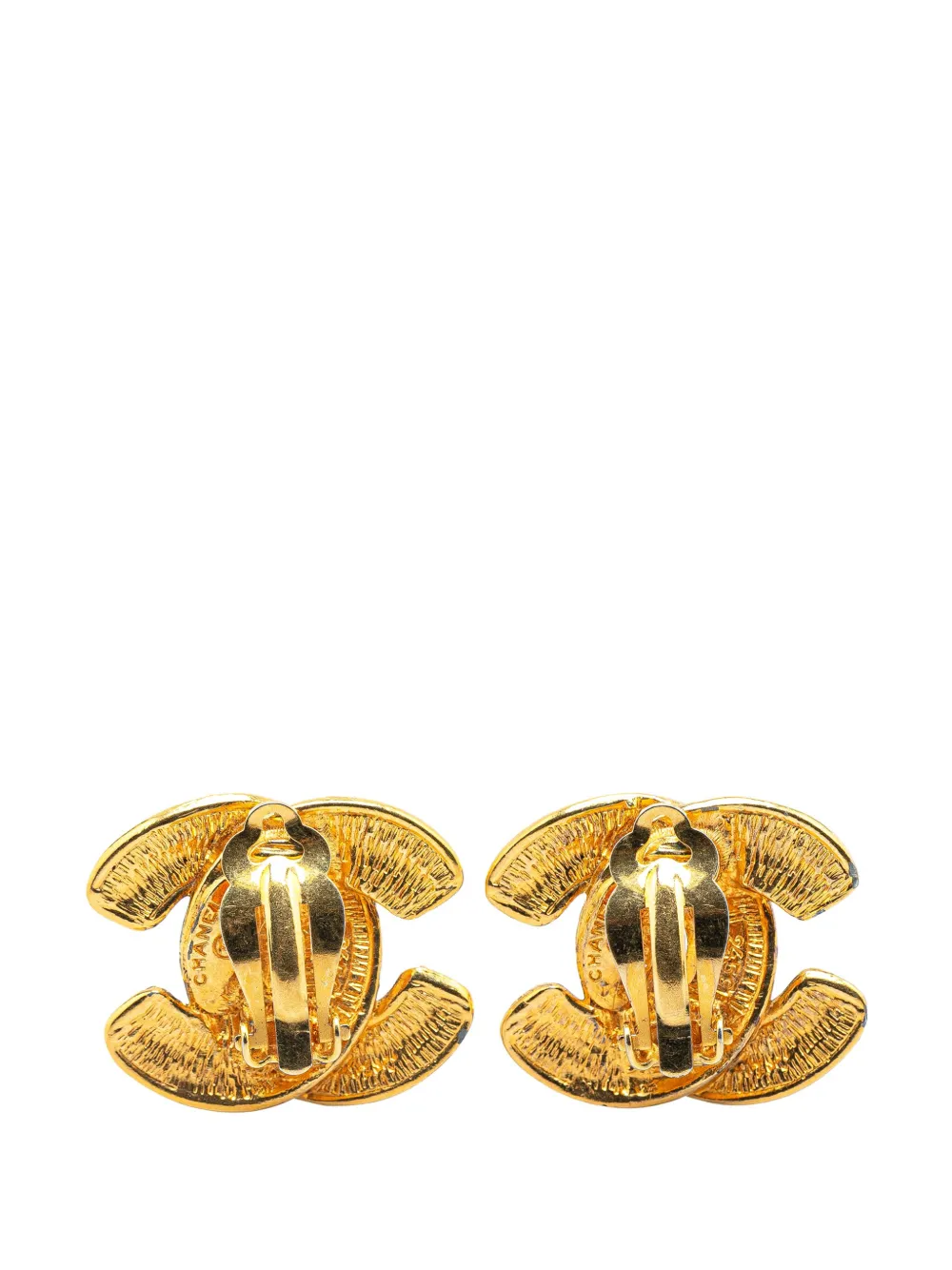CHANEL Pre-Owned 1970-1980 Gold Plated CC Quilted Clip On Earrings costume earrings | Image 2