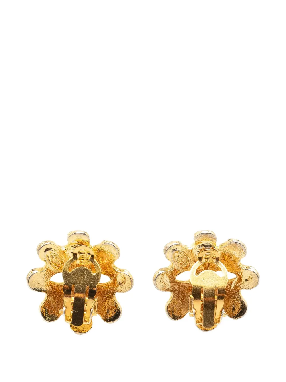 Pre-owned Chanel 2004 Gold Plated Cc Flower Clip On Earrings Costume Earrings