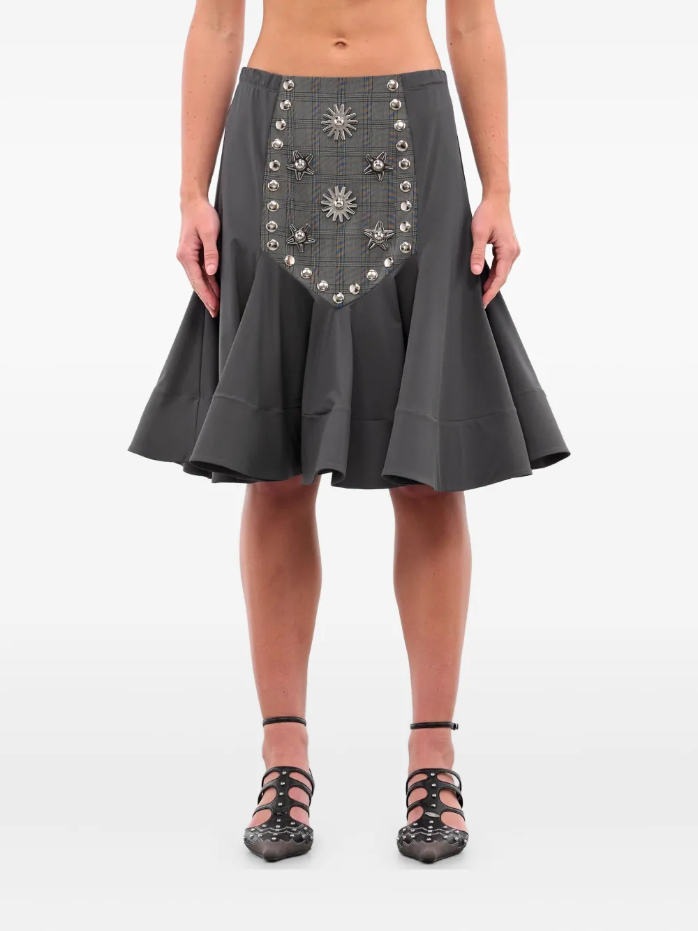 Chopova Lowena tartan-panelled ruffled midi skirt | Grey | Image 1