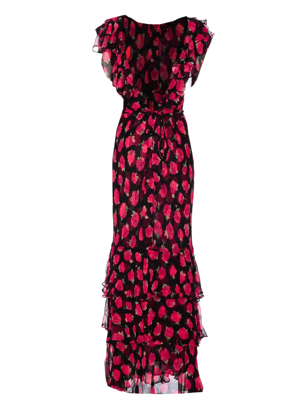 Rixo Maxi-jurk met bloemenprint en ruches Zwart