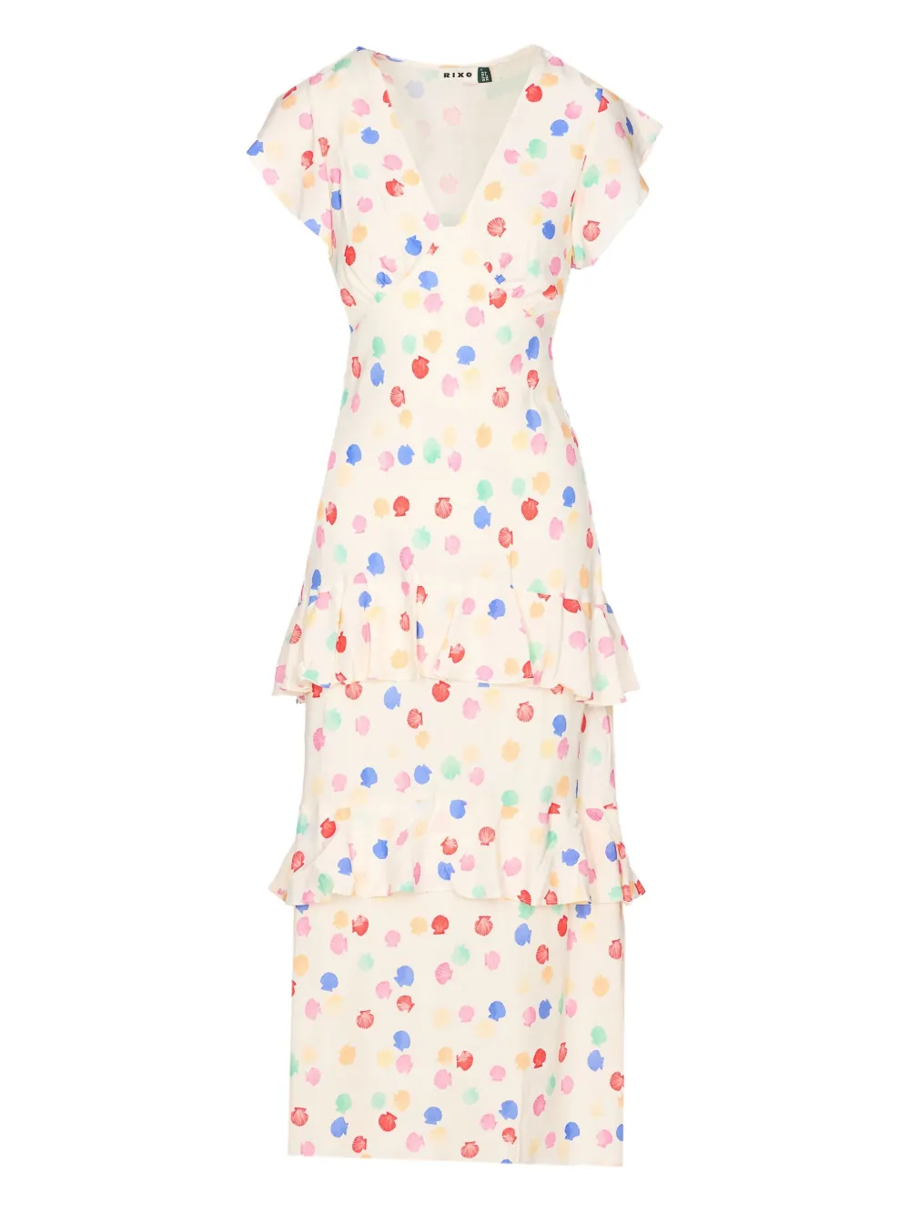Rixo Meena jurk met ruches Beige