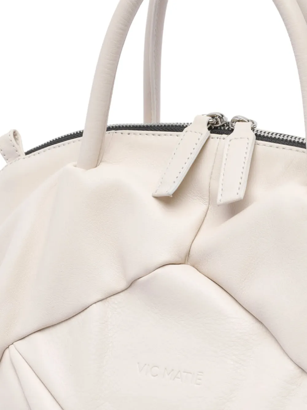 Vic Matie Pleated Leather Tote Bag In White