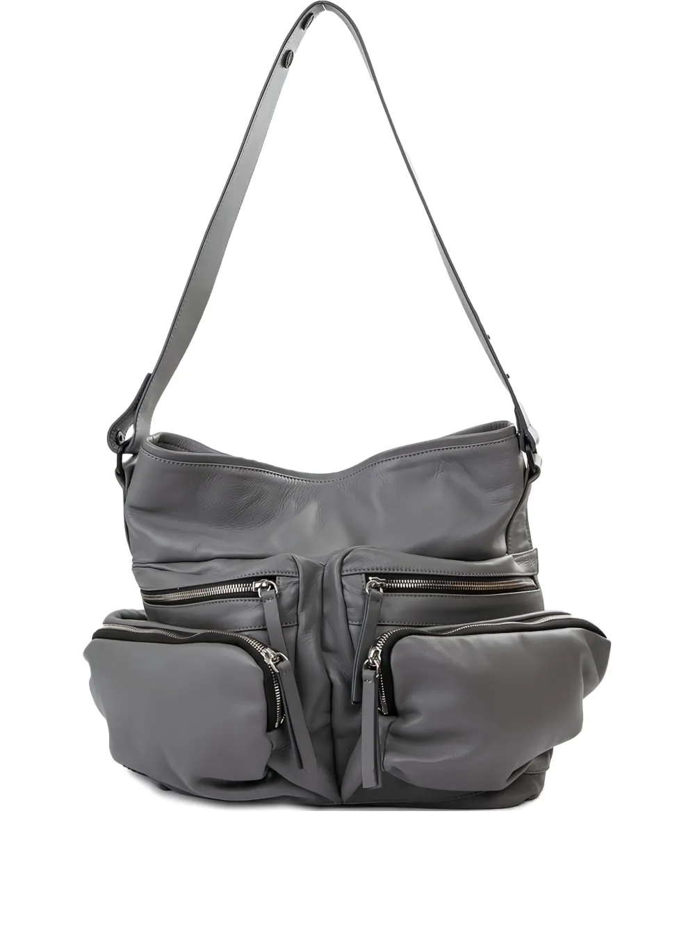 Vic Matie Multiple-pocket Leather Shoulder Bag In Gray