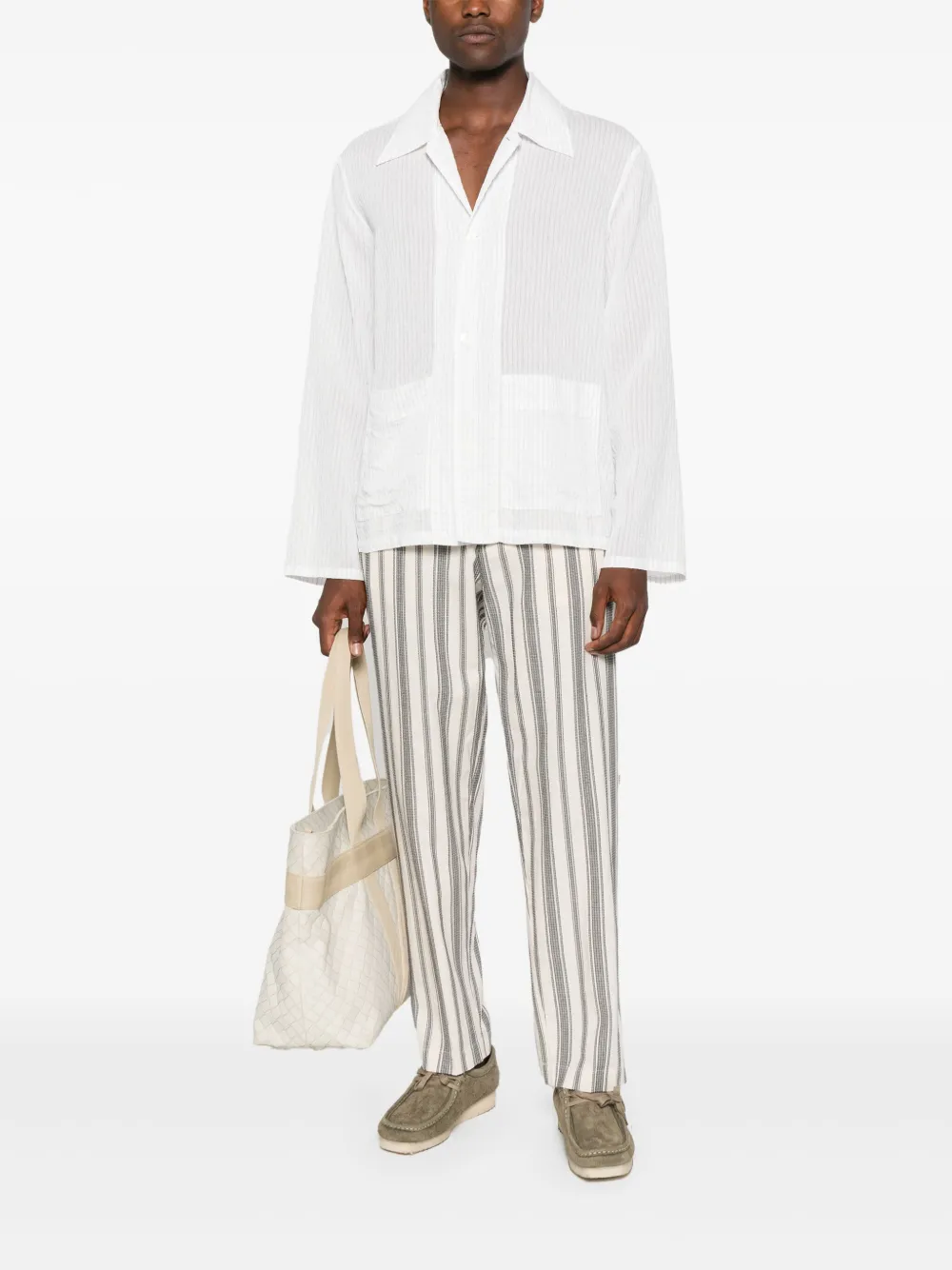 Officine Generale Katoenen gestreepte broek - Beige