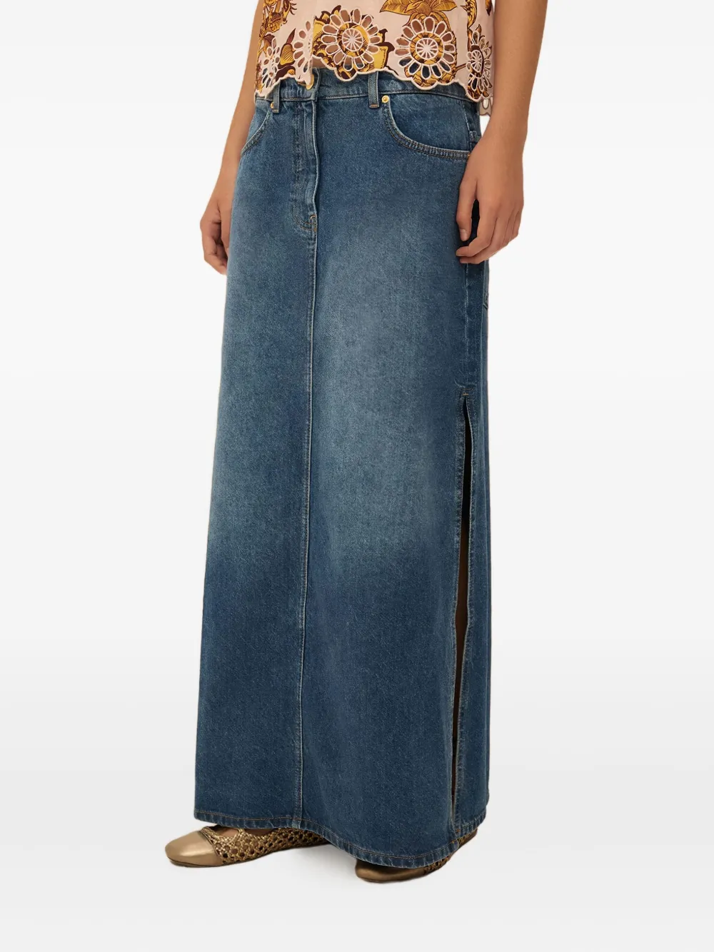 FARM Rio Maxi-rok met zijsplit Blauw