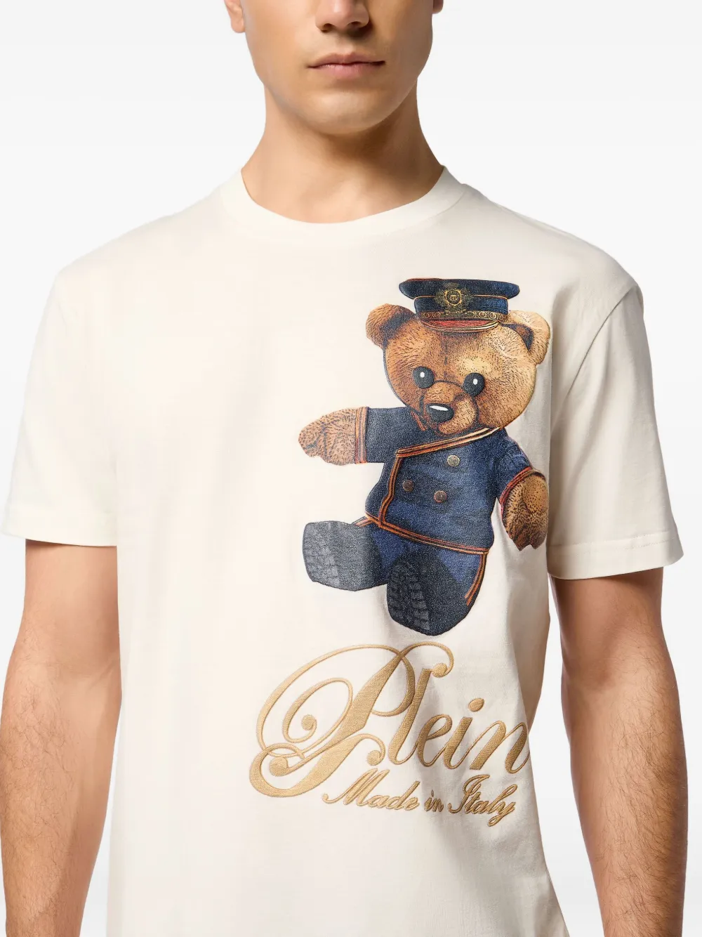 Philipp Plein Katoenen T-shirt met teddybeerprint Beige