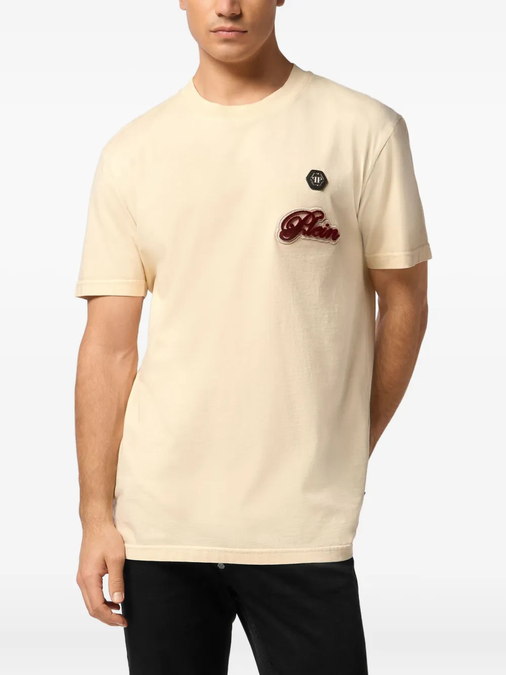Philipp Plein T-shirt met ronde hals en logopatch - Beige