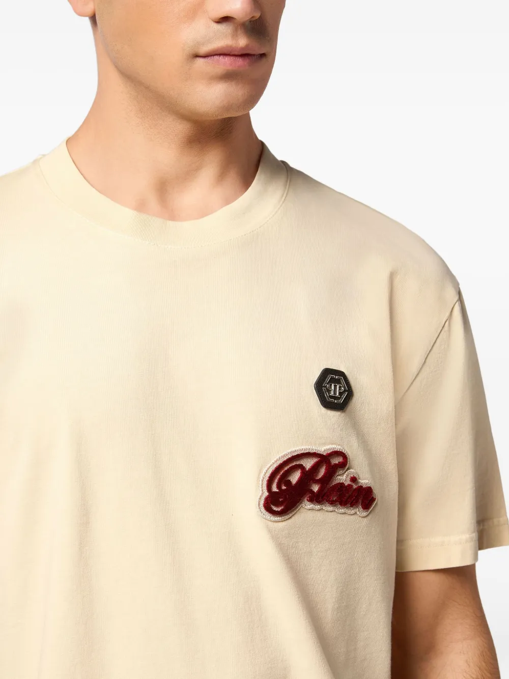 Philipp Plein T-shirt met ronde hals en logopatch Beige