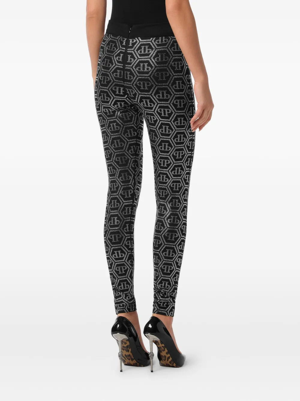 Philipp Plein monogram-pattern leggings Zwart
