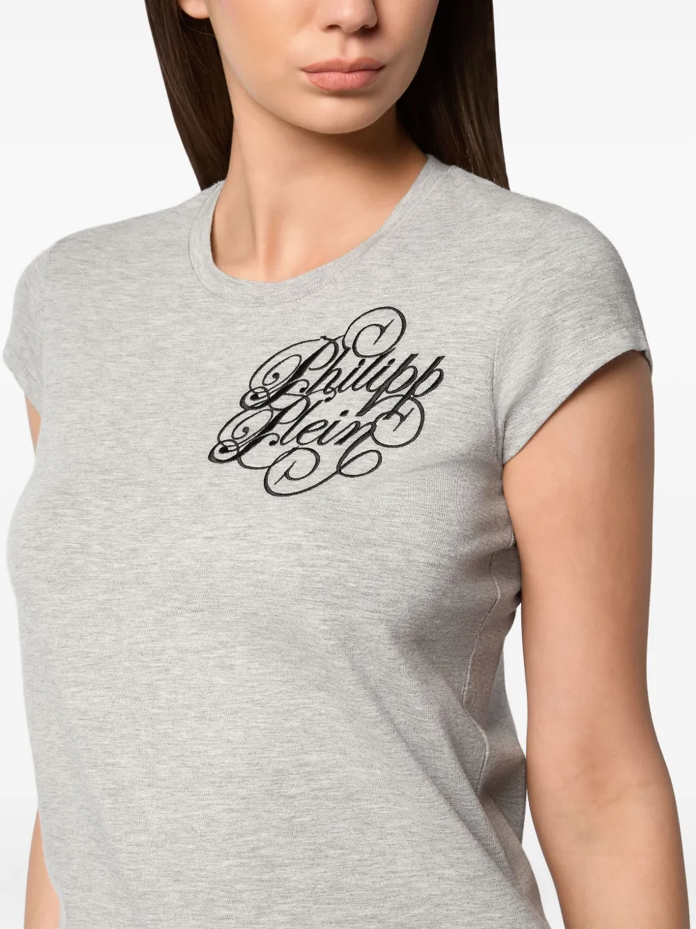 Philipp Plein logo-embroidered T-shirt Grijs