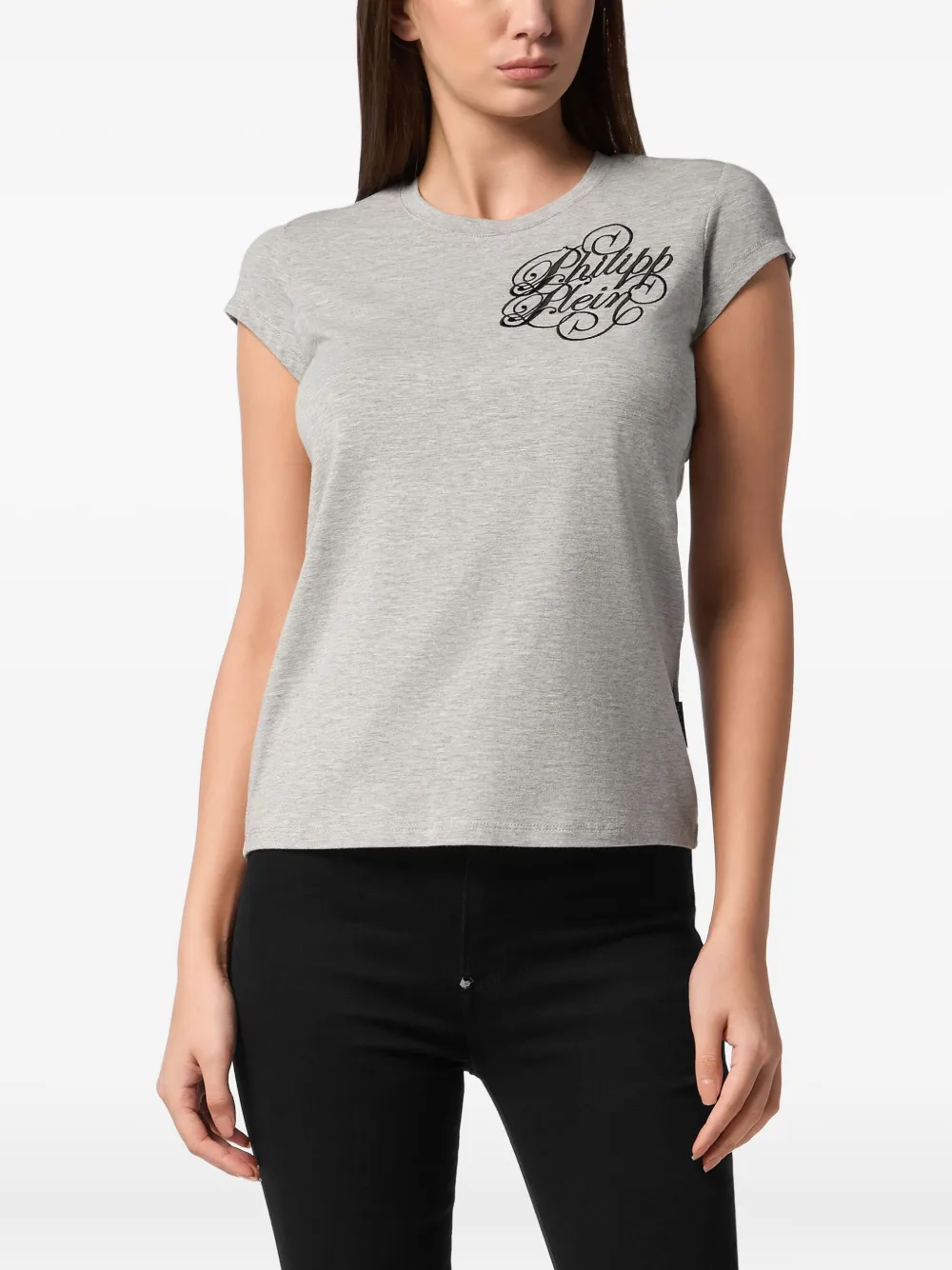 Philipp Plein logo-embroidered T-shirt Grijs
