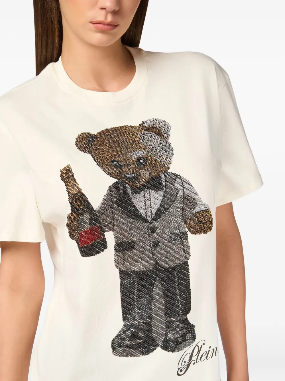 Philipp Plein Katoenen T-shirt verfraaid met teddybeer Beige