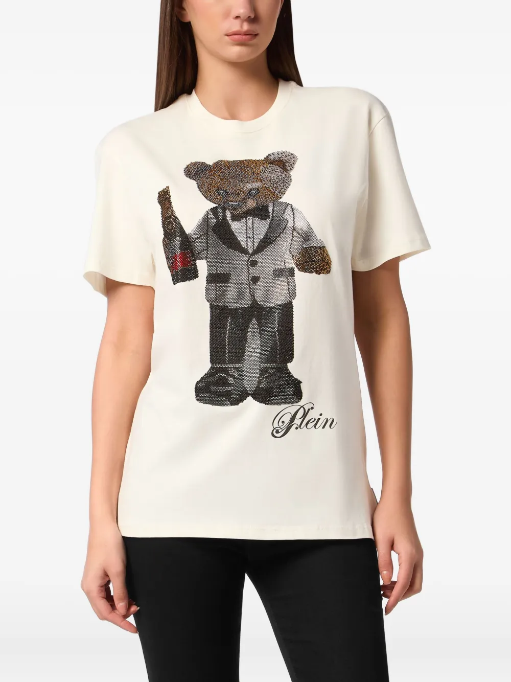 Philipp Plein Katoenen T-shirt verfraaid met teddybeer Beige