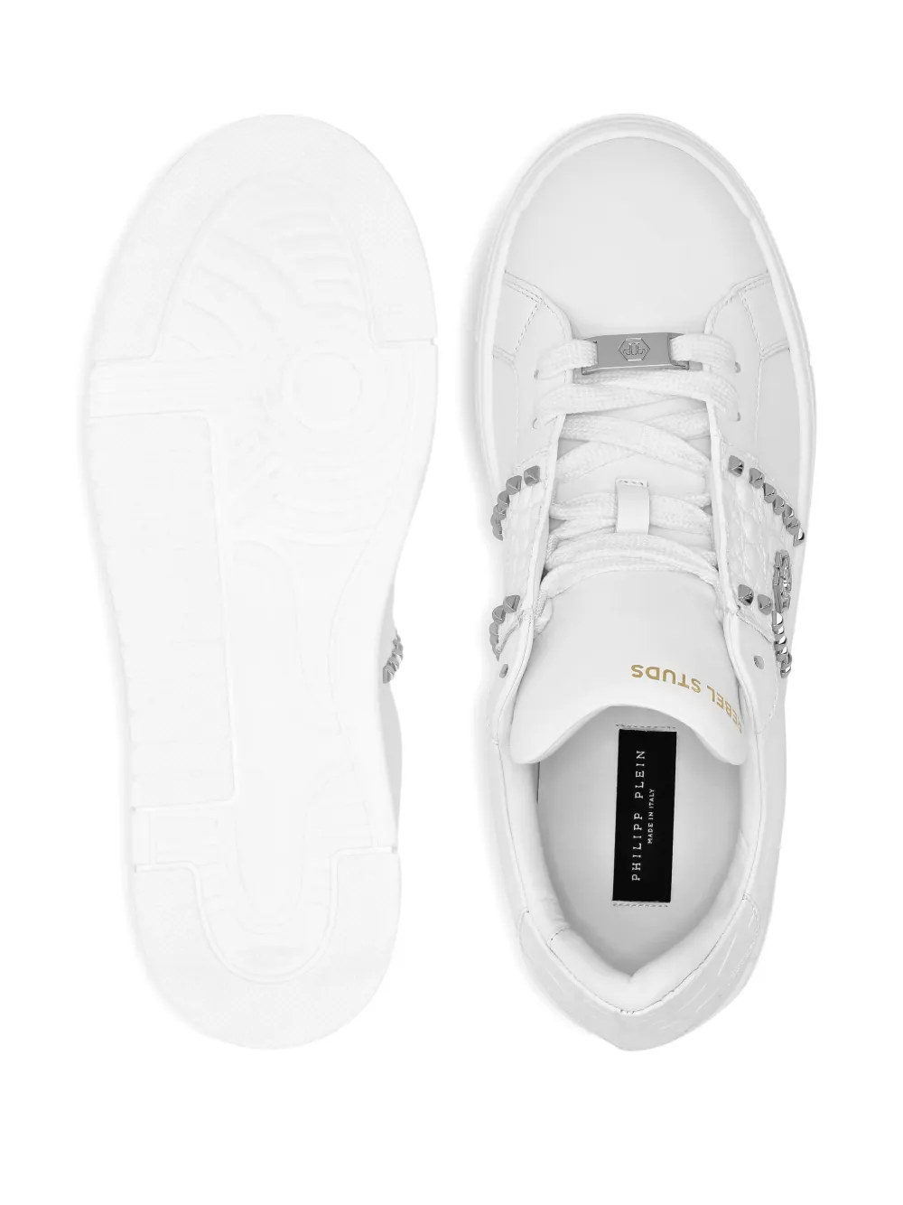 Philipp Plein Stud-embellished Leather Sneakers In White