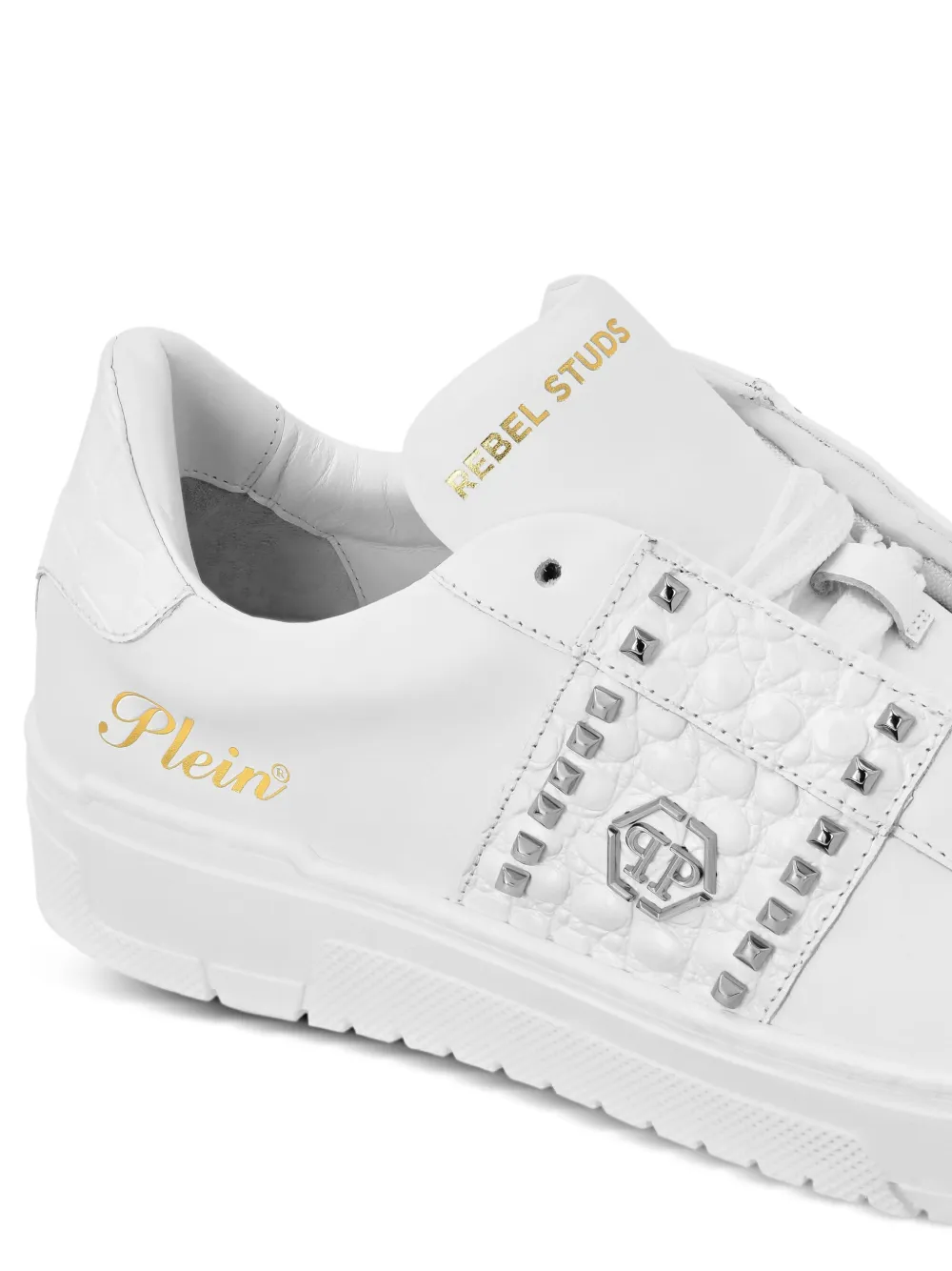 Philipp Plein Stud-embellished Leather Sneakers In White