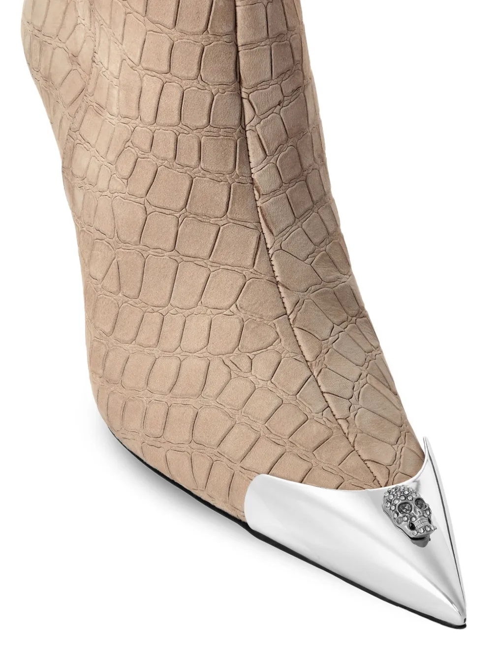 Philipp Plein 120 mm laarzen met metallic neus en krokodillen-reliëf Beige