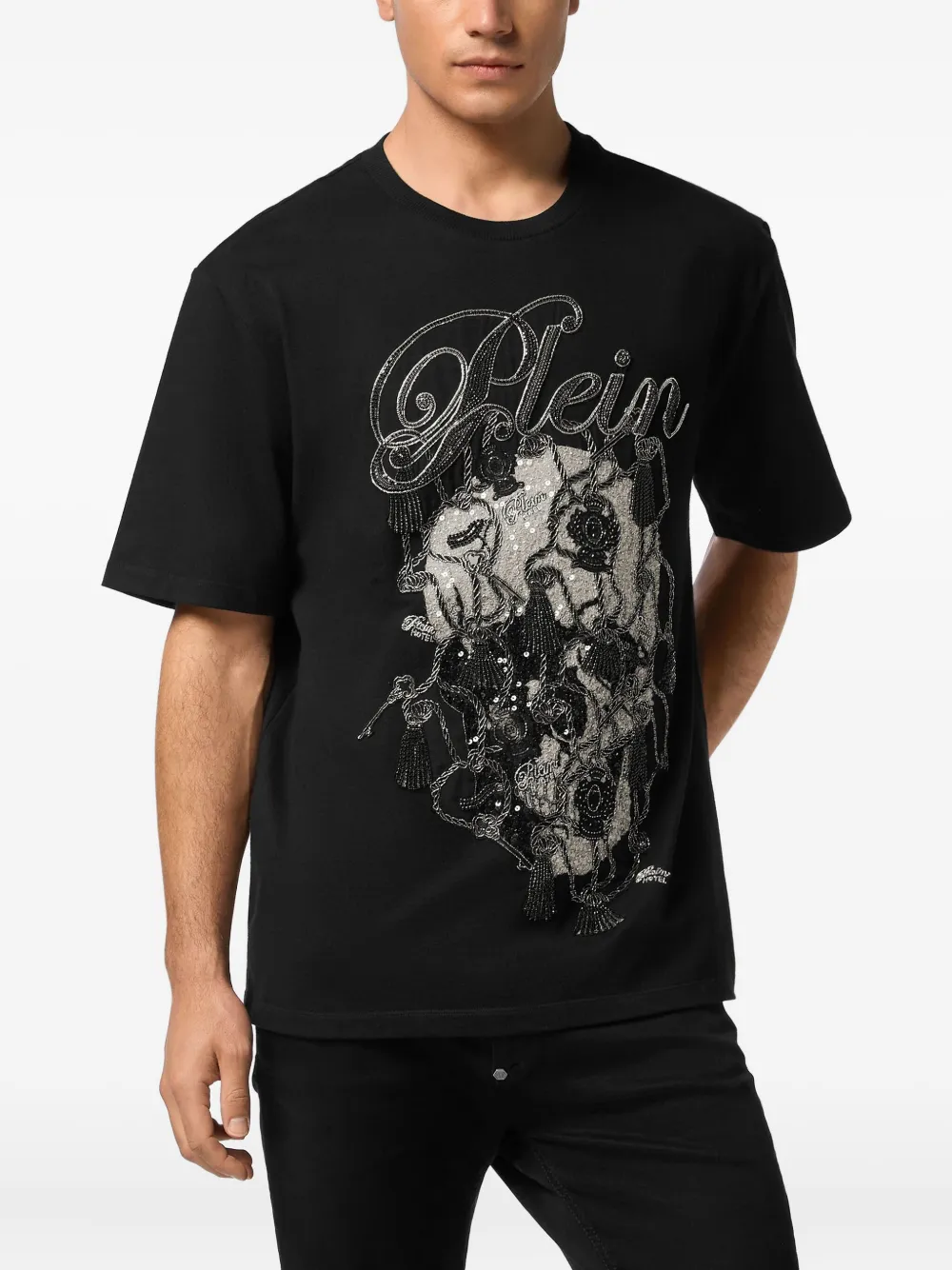 Philipp Plein T-shirt verfraaid met kristallen - Zwart