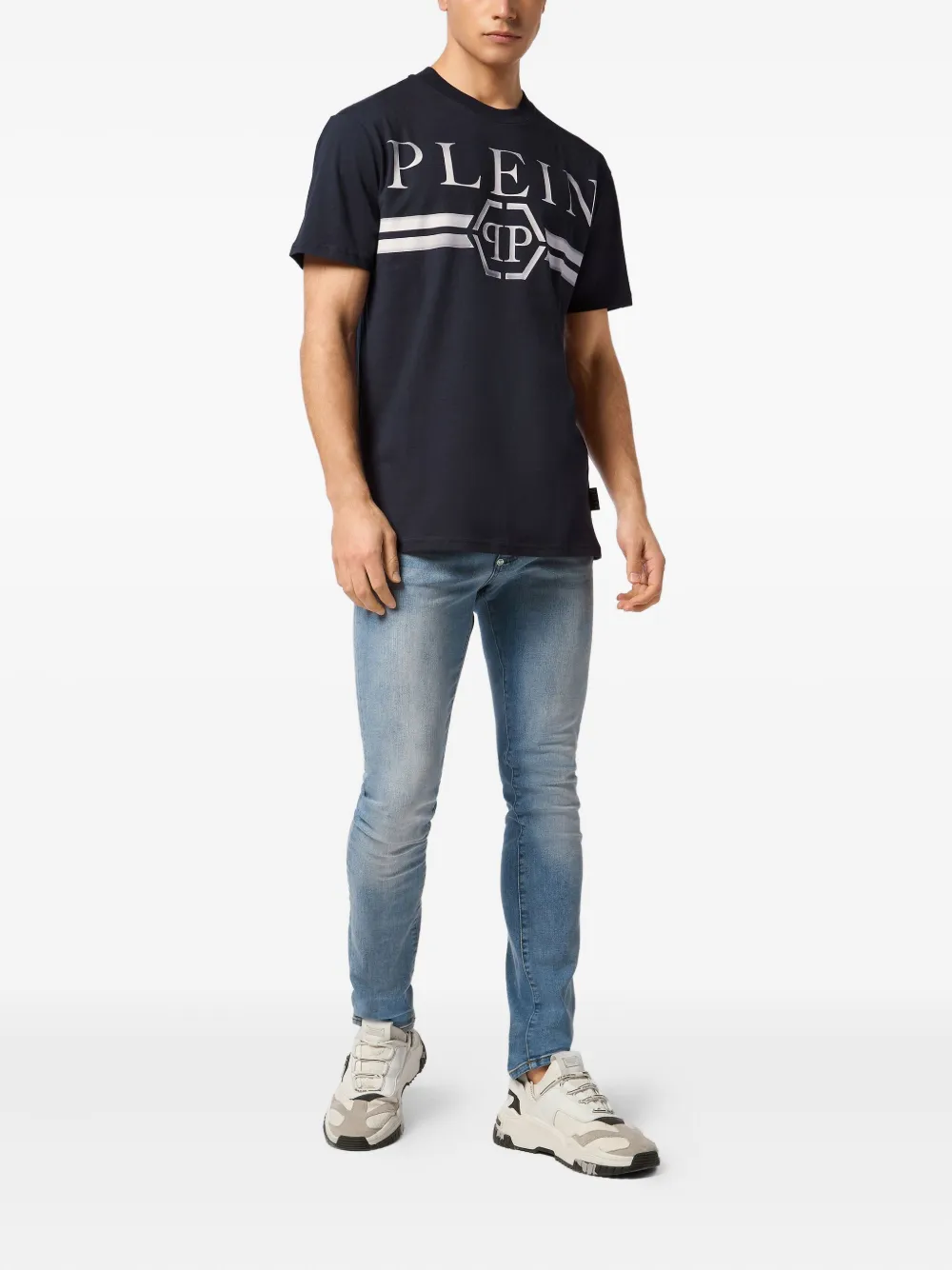 Philipp Plein Gestreept T-shirt - Blauw