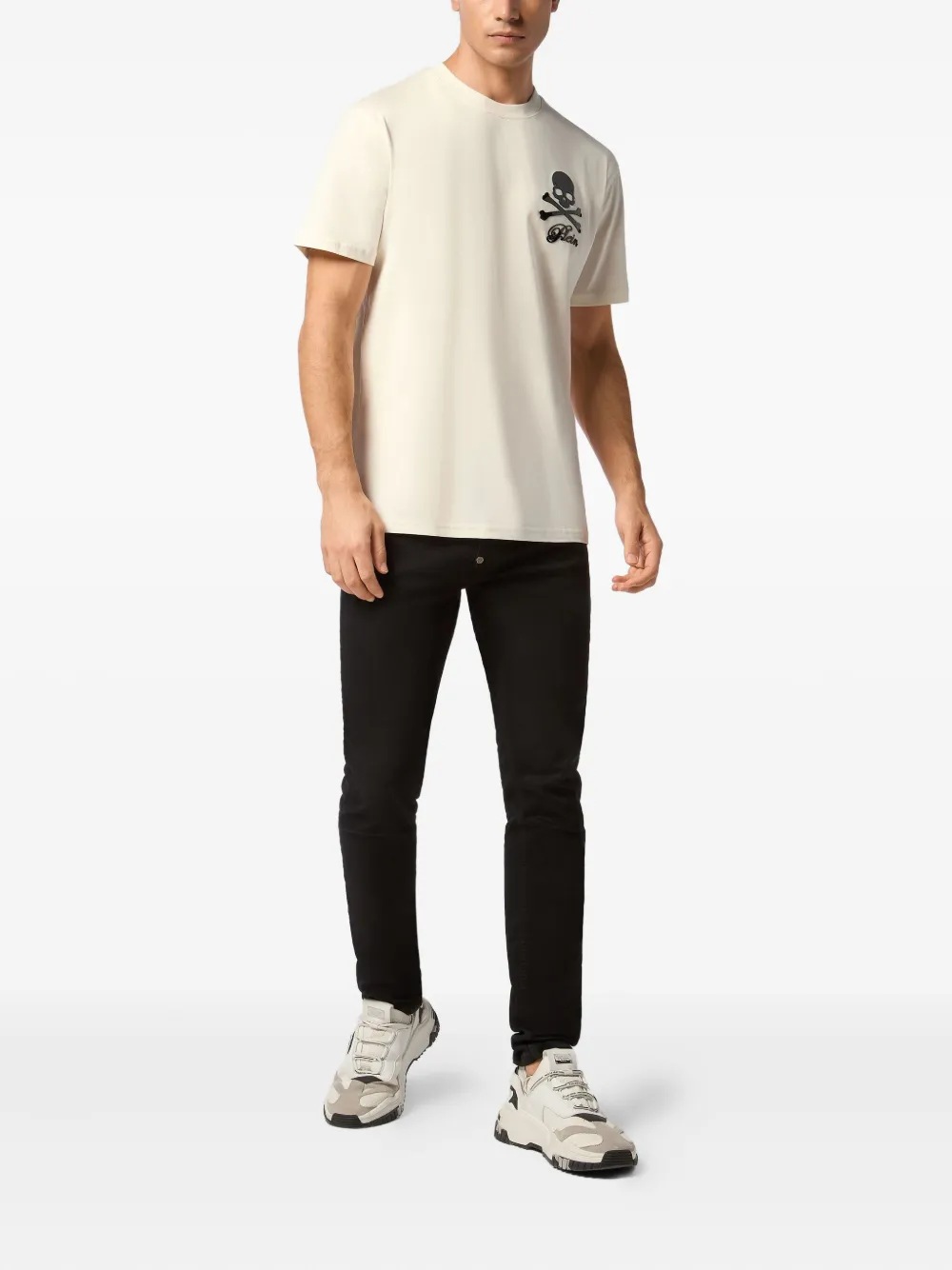 Philipp Plein T-shirt met doodskopprint - Beige