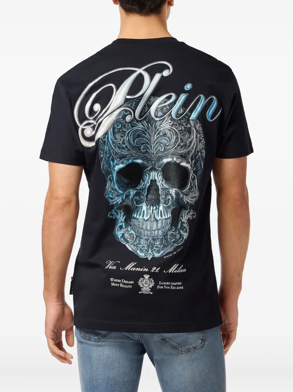Philipp Plein skull-print crew-neck T-shirt Blauw