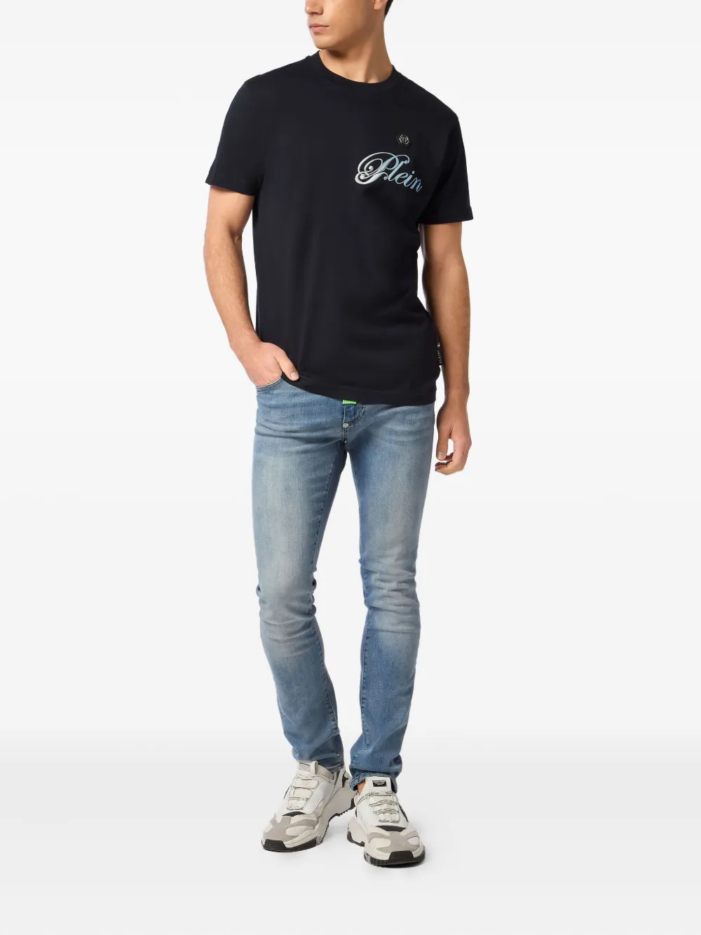 Philipp Plein skull-print crew-neck T-shirt Blauw