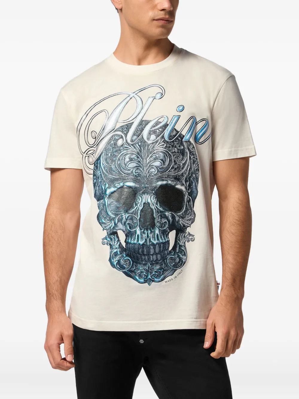 Philipp Plein T-shirt met doodskopprint - Beige