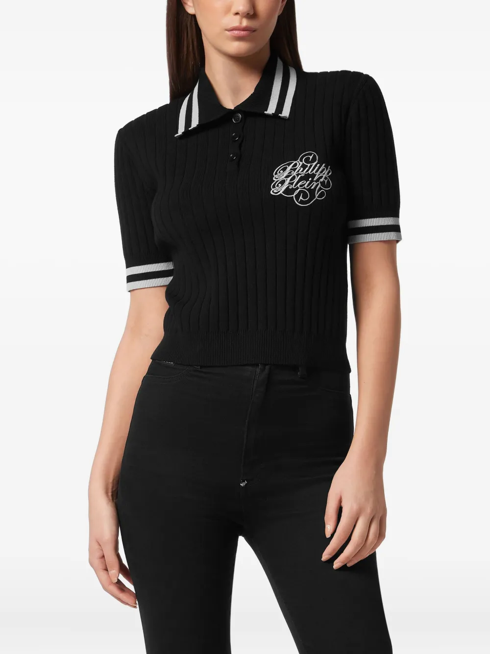 Philipp Plein Polotop met geborduurd logo - Zwart