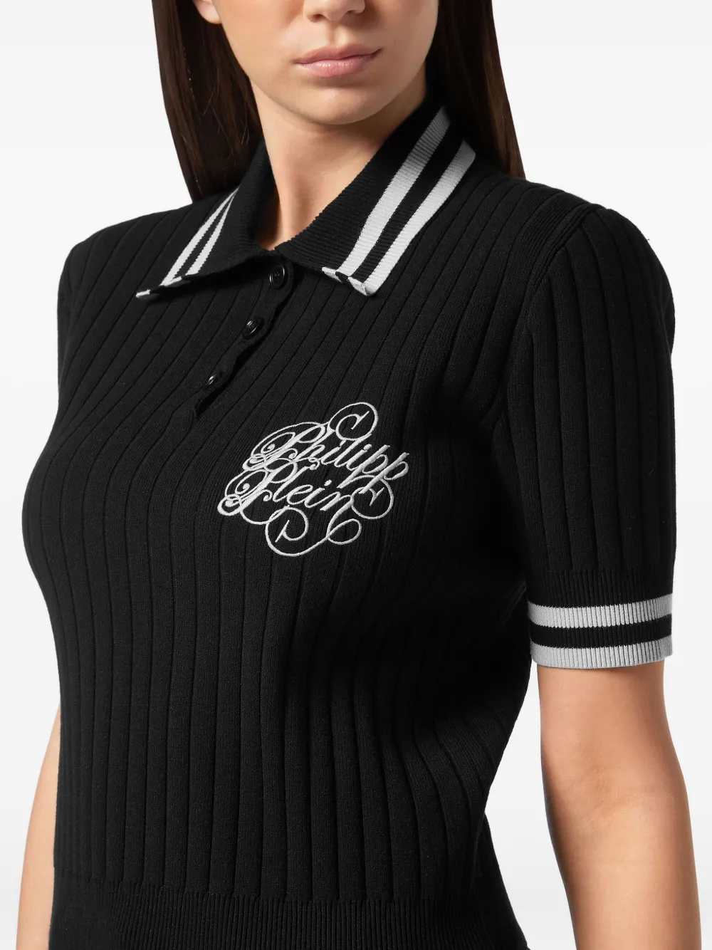Philipp Plein Polotop met geborduurd logo Zwart