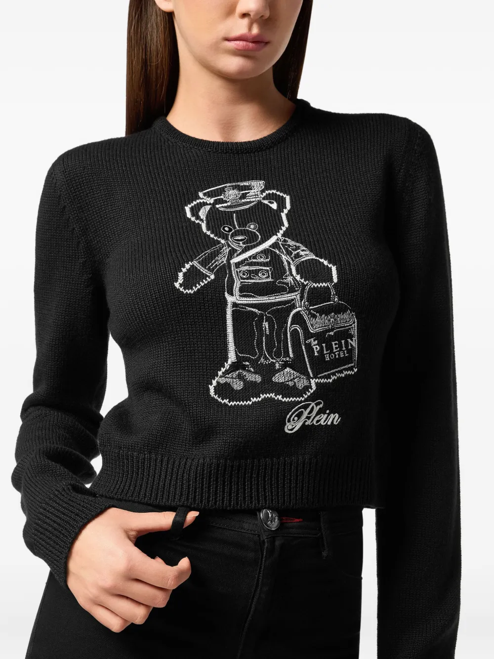 Philipp Plein Trui met ronde hals en geborduurde teddybeer Zwart